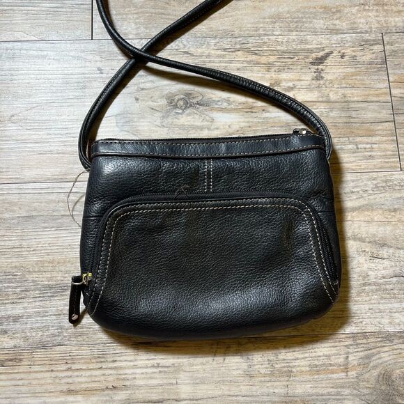 Tignanello Crossbody Bag Leather Black Vintage 90s Zip Y2K Small - Picture 2 of 7